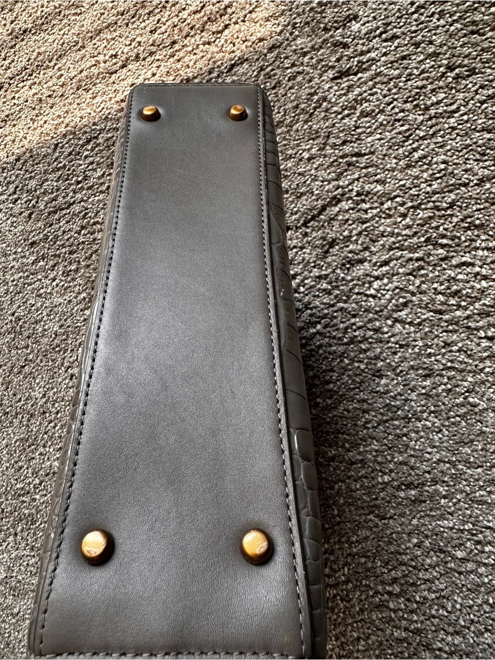 Tory Burch Gray Croc-Embossed Satchel with Gold Logo, missing long strap
